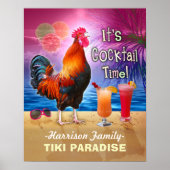 Tropical Beach Cocktail Bar Funny Rooster Chicken Poster (Vorne)