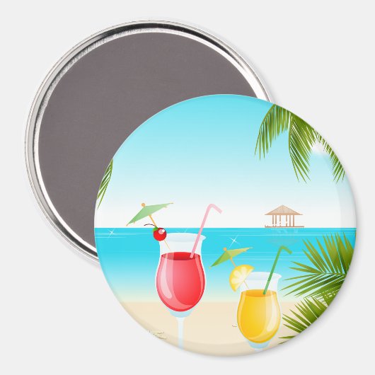 Tropical Beach Cocktail Round Magnet! Magnet (Vorderseite/Rückseite)
