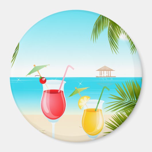 Tropical Beach Cocktail Round Magnet! Magnet (Vorne)