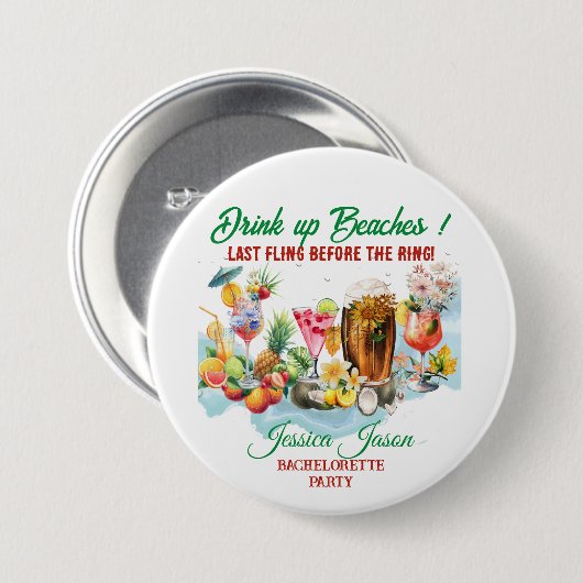 Tropical Beach Cocktails Obst Junggeselinnen-Absch Button (Vorne & Hinten)