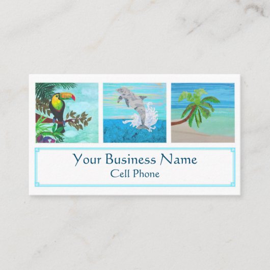 Tropical Beach Colorful Toucan Dolphin Palm Tree Visitenkarte (Vorderseite)