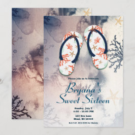 Tropical Beach Coral Flip Flops Sweet 16 Party Einladung