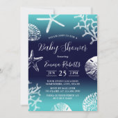 Tropical Beach Coral Reef Navy & Aquamarin Baby Du Einladung (Vorderseite)