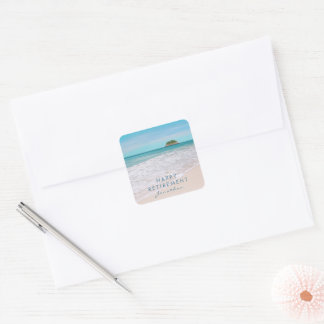 Tropical Beach Custom "Happy Retirement" Party Quadratischer Aufkleber