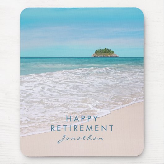 Tropical Beach Custom Text "Happy Retirement" Mousepad (Vorne)