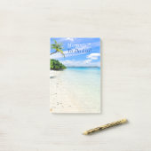 Tropical Beach Customize Name Message, Reguled Lin Post-it Klebezettel (Auf Schreibtisch)