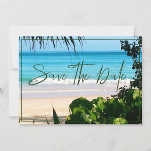 Tropical Beach Destination Blue Green Modern Save The Date