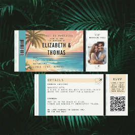Tropical Beach Destination Boarding Foto Hochzeit Einladung