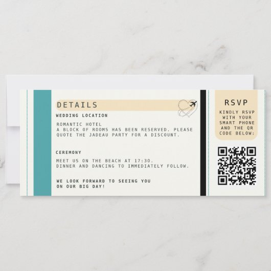 Tropical Beach Destination Boarding Foto Hochzeit Einladung (Rückseite)