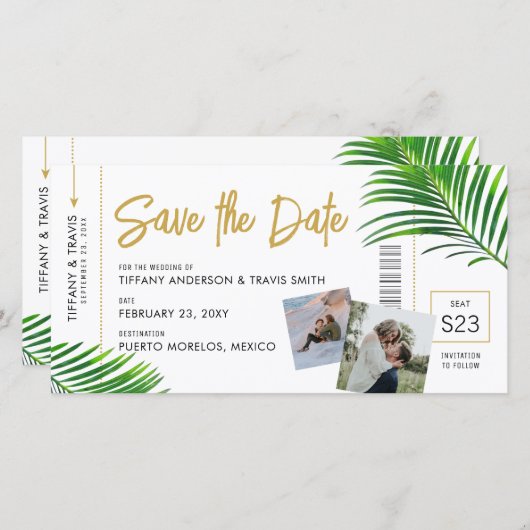 Tropical Beach Destination Boarding Pass Save The Date (Vorne/Hinten)