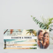 Tropical Beach Destination Boarding Pass Wedding Einladung (Stehend Vorderseite)