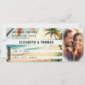 Tropical Beach Destination Boarding Pass Wedding Einladung (Vorderseite)