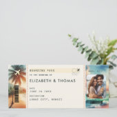 Tropical Beach Destination Boarding Pass Wedding Einladung (Stehend Vorderseite)