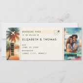 Tropical Beach Destination Boarding Pass Wedding Einladung (Vorderseite)