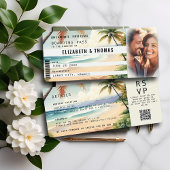 Tropical Beach Destination Boarding Pass Wedding Einladung