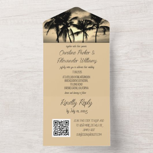 Tropical Beach Destination Eleganter UAWG QR Code  All In One Einladung (Innen Boden)
