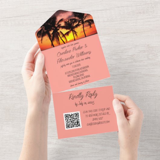 Tropical Beach Destination Eleganter UAWG QR Code All In One Einladung (Abreißen)