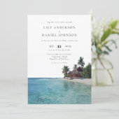 Tropical Beach Destination Photo Wedding Einladung (Stehend Vorderseite)