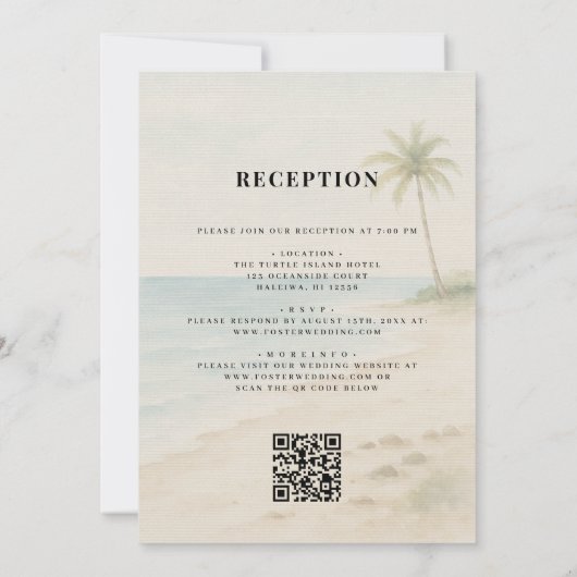 Tropical Beach Destination QR Code Wedding  Einladung (Rückseite)