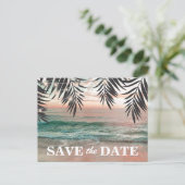 Tropical Beach Destination Save the Date Ankündigungspostkarte (Stehend Vorderseite)
