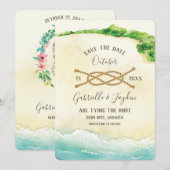 Tropical Beach Destination Wasserfarbe Save The Date (Vorne/Hinten)