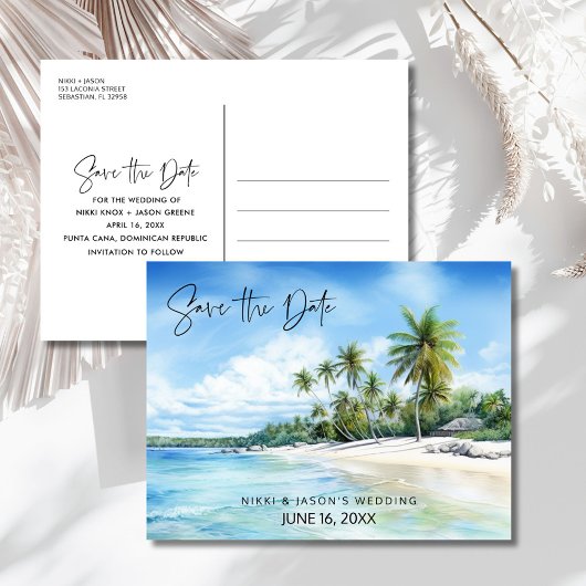 Tropical Beach Destination Wedding Save the Date Ankündigungspostkarte