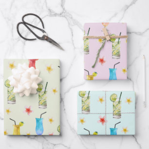 Tropical Beach Drinks und Hibiskus Blume Geschenkpapier Set
