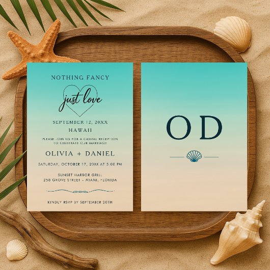 Tropical Beach Elopement Modern Wedding Reception Einladung