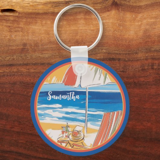 Tropical Beach Escape - Personalisierter Sommer Schlüsselanhänger (Vorderseite)