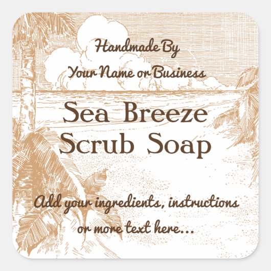 Tropical Beach Etching Editable Soap Aufkleber (Vorderseite)
