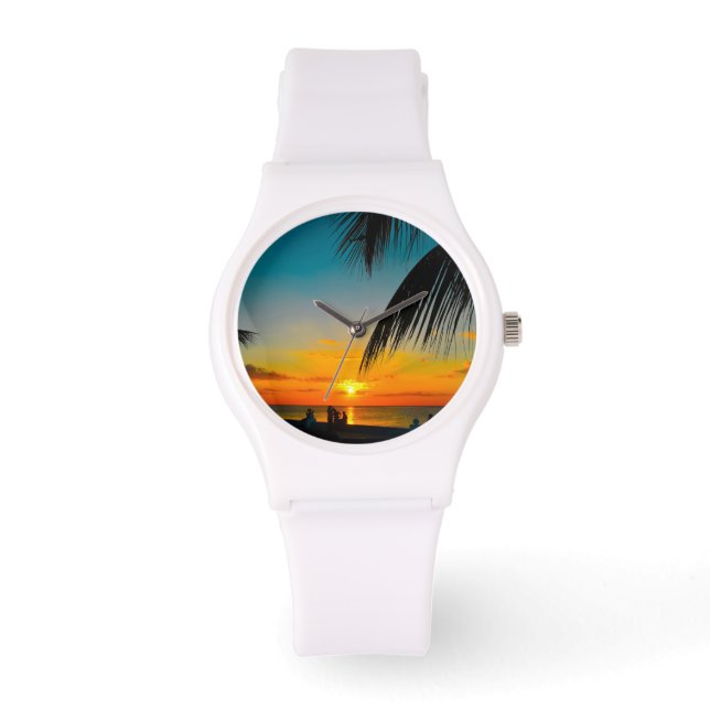 Tropical Beach farbenfrohe SUNSET Ladys Sporty Wat Armbanduhr (Vorderseite)