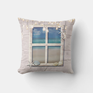 Tropical Beach Fenster Weiß Holz Elegant Chic Kissen