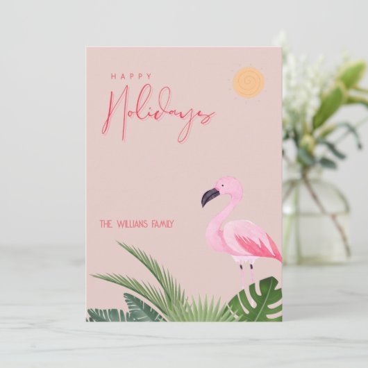 Tropical Beach Flamingo Feiertagskarte (Stehend Vorderseite)