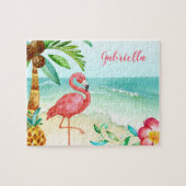 Tropical Beach Flamingo Personalisiert Kids Puzzle (Horizontal)