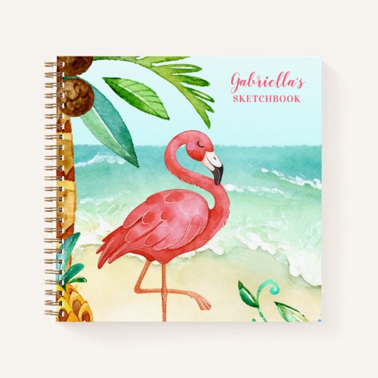 Tropical Beach Flamingo Personalisiertes Sketchboo Notizblock (Vorderseite)