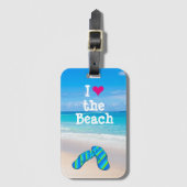 Tropical Beach Flip Flops Ocean Sand Palm Fronten Gepäckanhänger (Vorderseite Vertikal)