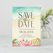 Tropical Beach Floral Calligraphy Save the Date Einladung (Stehend Vorderseite)