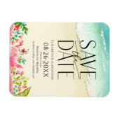 Tropical Beach Floral Calligraphy Save the Date Magnet (Horizontal)