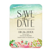 Tropical Beach Floral Calligraphy Save the Date Magnet (Vertikal)