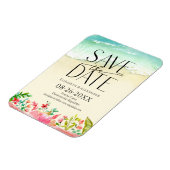 Tropical Beach Floral Calligraphy Save the Date Magnet (Linke Seite)
