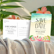 Tropical Beach Floral Calligraphy Save the Date