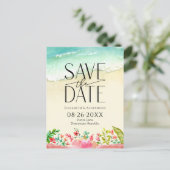 Tropical Beach Floral Calligraphy Save the Date Postkarte (Stehend Vorderseite)