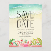 Tropical Beach Floral Calligraphy Save the Date Postkarte (Vorderseite)