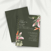 Tropical Beach Floral Dark Green Wedding Gold