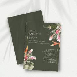 Tropical Beach Floral Dark Green Wedding Gold Folieneinladung