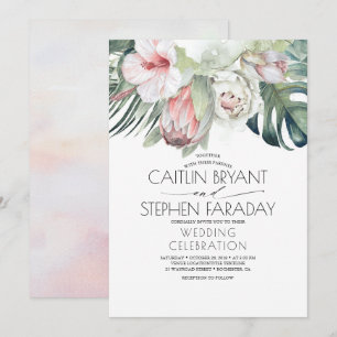 Tropical Beach Floral Green Foliage Hochzeit Einladung