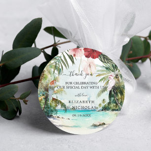 Tropical Beach Floral Palm Gastgeschenk Hochzeit Runder Aufkleber