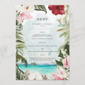 Tropical Beach Floral Palm | Hochzeitsmenü Menükarte (Vorderseite)