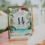 Tropical Beach Floral Palm | Table Number Card Tischnummer<br><div class="desc">This wedding table card features beautiful soft palms and ocean background highlighting your table details. No matter what time of year, we can pretend we’re on a tropical island lush tropical greenery! While this palette emanates a tropical feel, it’s quite adaptable across various styles—bohemian, rustic, and modern for instance. Elegant...</div>