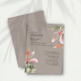 Tropical Beach Floral Taupe Wedding Gold Foil Folieneinladung